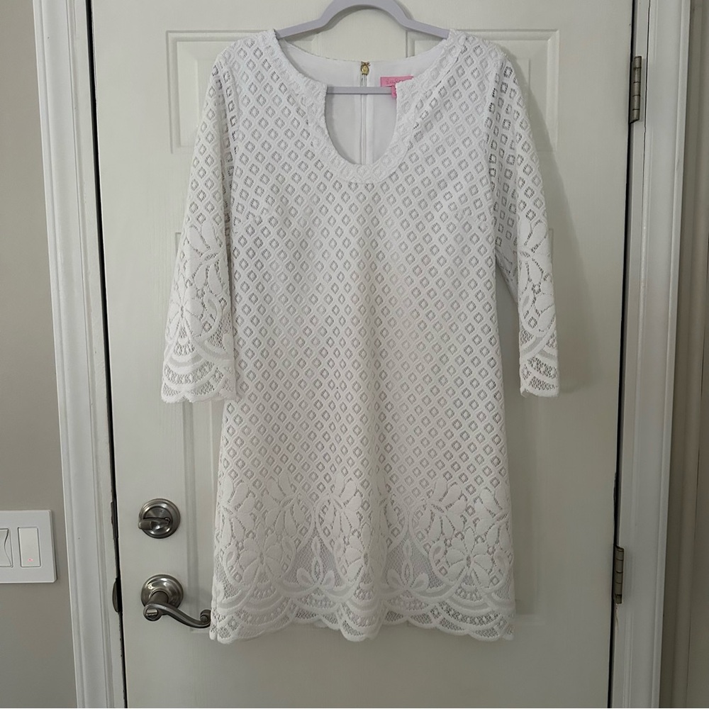 Lilly Pulitzer Mara Resort White Paradise Island Engineered Lace Dress Medium - Picture 2 of 14